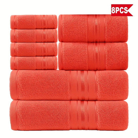 Towel Set 8 Piece 550GSM Pure Cotton Vintage Striped Bath, Hand Towels and Washcloths for Home and Guest Use