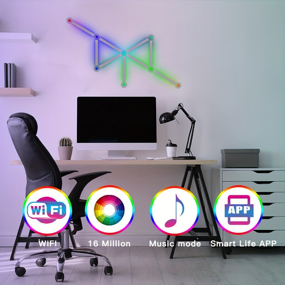 Modular LED Atmosphere Light 9pcs Starry Sky RGB – Freely Splicing, Music Sync, App & Voice Control | Gaming Room, Esports, Bedroom & Streaming Wall Decor Ambient Light