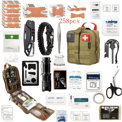 Outdoor Survival Gear Set 11/13/258-Piece – Professional Emergency Kit with Fire Starter & Compass | Multi-Tool Outdoor Equipment for Camping, Hiking & Adventure
