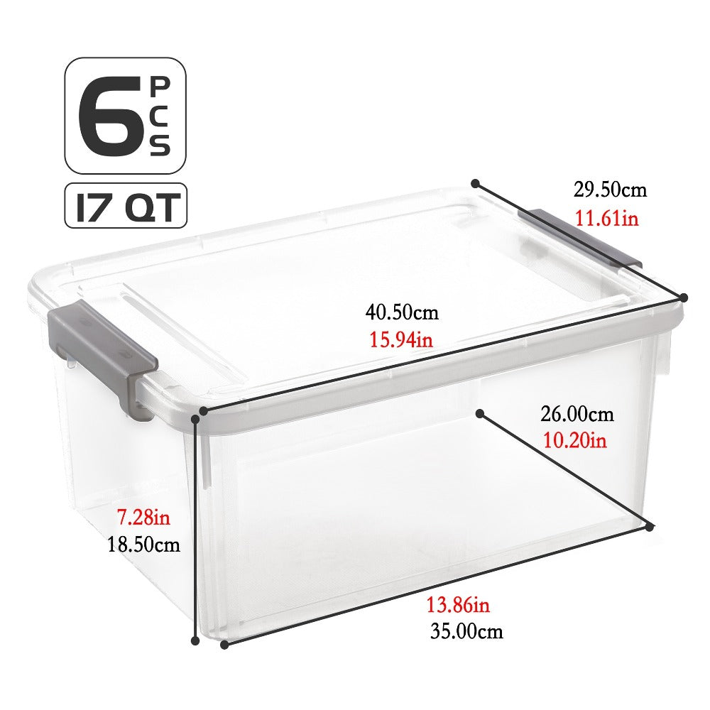 Clear Plastic Storage Bins with Lids 6 Pack Stackable Storage Containers with Snap-Tight Locks for Home, Office, Garage & Basement – 17QT or 21QT, BPA-Free