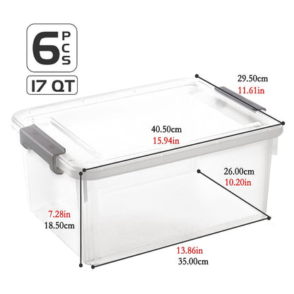 Clear Plastic Storage Bins with Lids 6 Pack Stackable Storage Containers with Snap-Tight Locks for Home, Office, Garage & Basement – 17QT or 21QT, BPA-Free