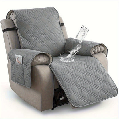 Chair Cover Quilted Recliner Throw with Side Pocket, Elastic Straps and Buckle in Ten Colors