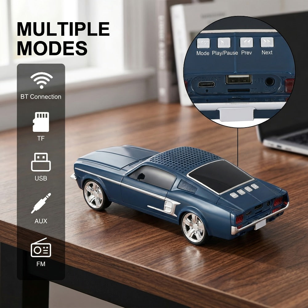 Retro Classic Car Model Bluetooth Speaker with Deep Bass, Colorful LED Lights, FM Radio, USB TF AUX Inputs, Built-In Mic, USB-C Rechargeable – Vintage Novelty Wireless Speaker for Home Decor, Office, Party & Gifts