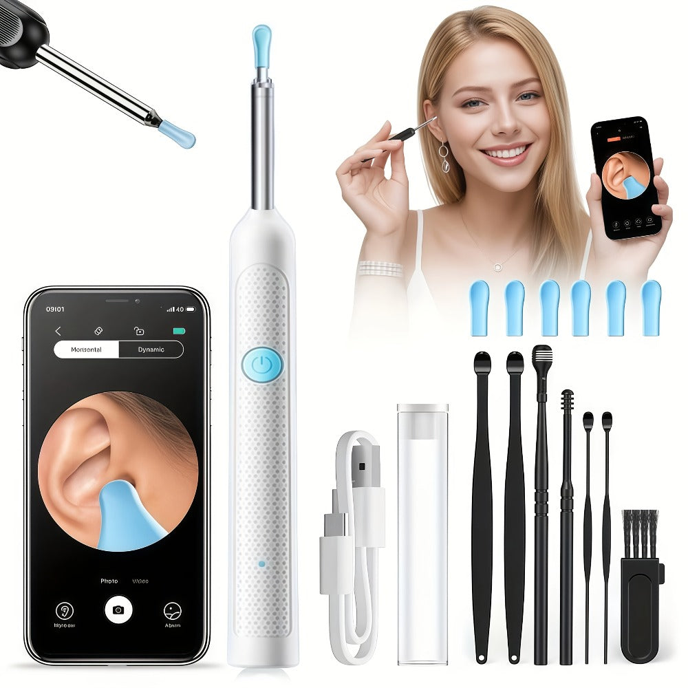 White Visual Ear Camera Tool with Built-In Light in Basic or Seven-Piece Accessory Configurations