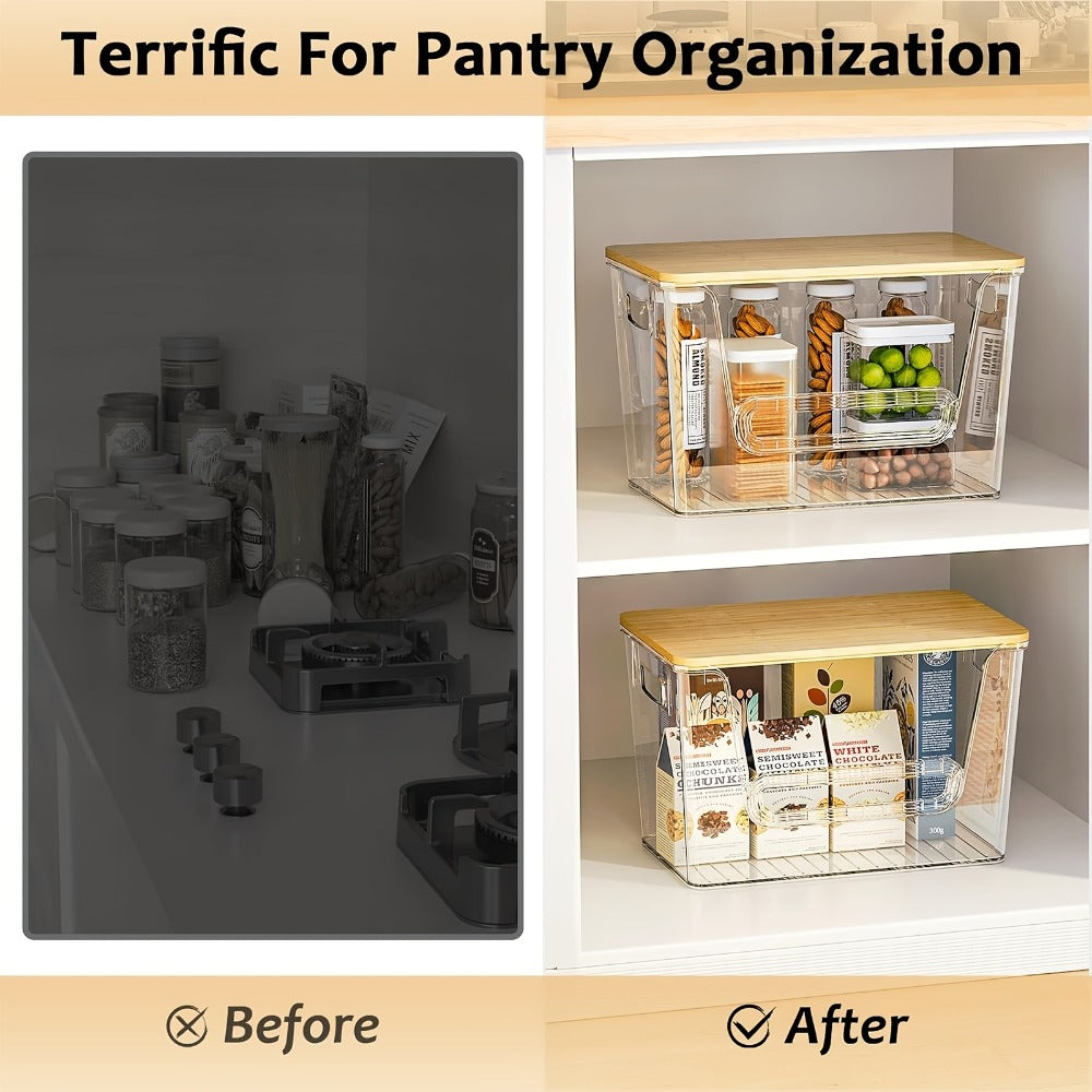 Pantry Storage Box Kitchen Organizer 2-Piece Clear Acrylic Stackable Set with Three Garbage Bag Rolls