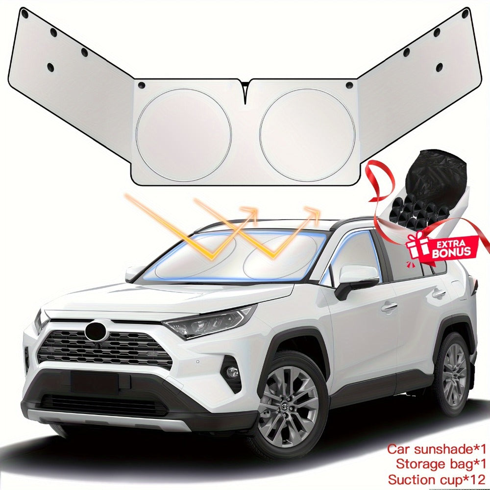 Windshield Sunshade Universal Fit Front Window Sun Shade Cover Block Sun Heat UV Rays Privacy Protection Polyester with Super Suction Cups for Cars SUVs Trucks M and L Size