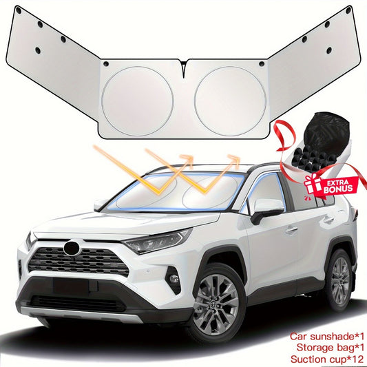 Windshield Sunshade Universal Fit Front Window Sun Shade Cover Block Sun Heat UV Rays Privacy Protection Polyester with Super Suction Cups for Cars SUVs Trucks M and L Size