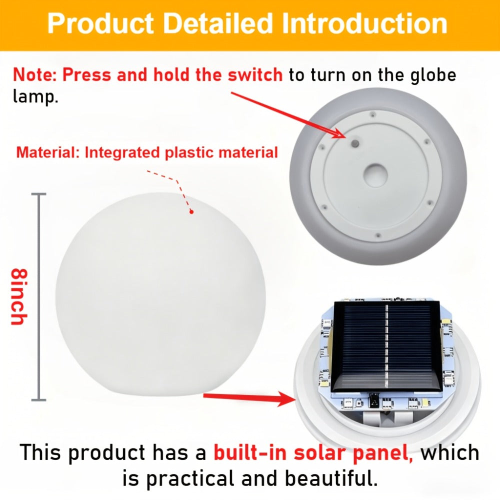 Solar Outdoor Lights 8-Inch RGB Globe with Remote, 16 Colors, 8 Brightness Levels and 4 Effects