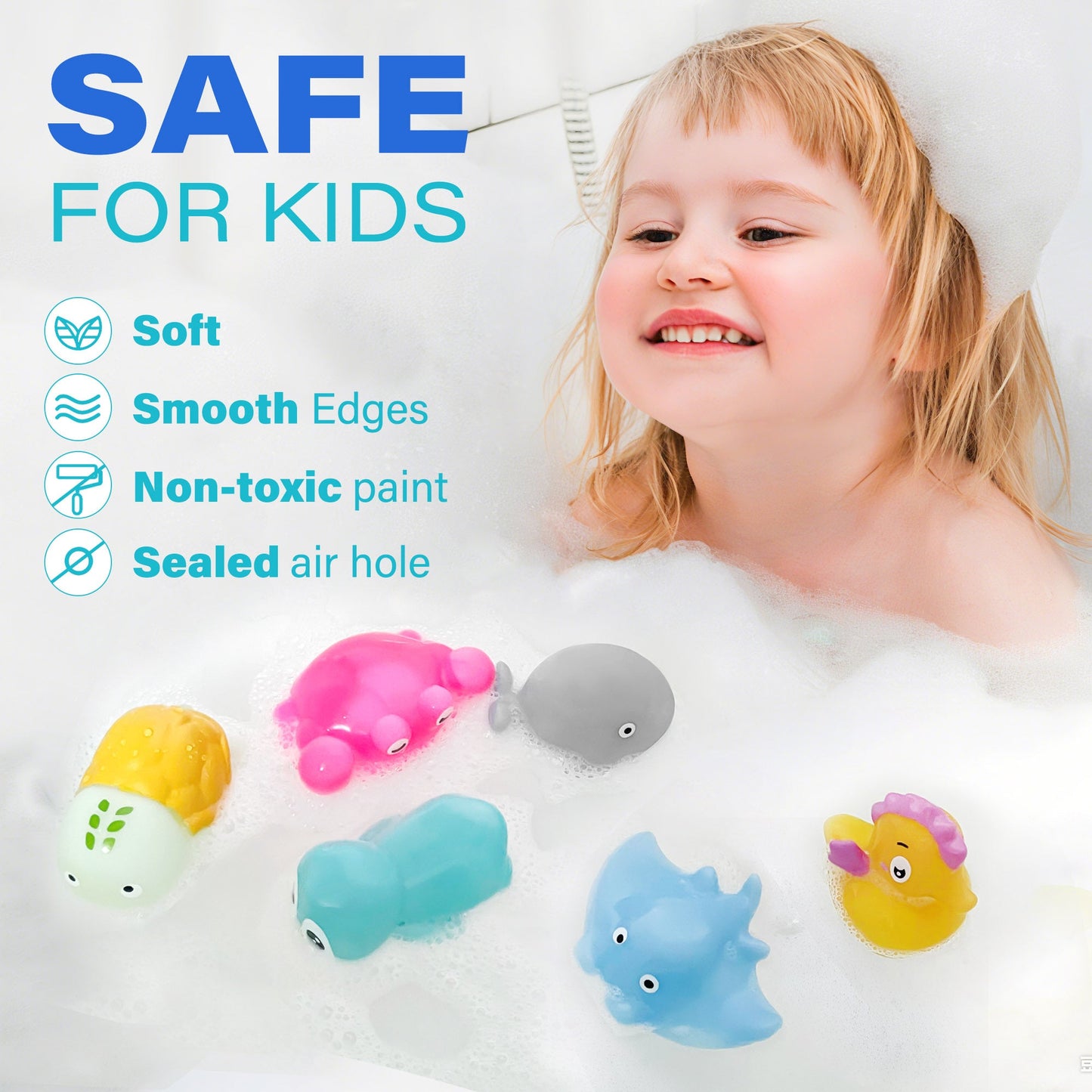 Six-Piece No-Hole Color-Changing Sea Animal Bath Toy Set with Six Shapes for Supervised Water Play