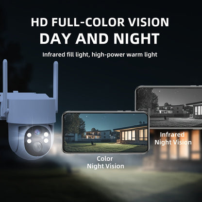 Solar PTZ Security Camera Outdoor 4K Wireless – 360° Pan Tilt Zoom, PIR Motion Detection Alarm, Full Color Night Vision, Two-Way Audio, SD & Cloud Storage, Easy Install WiFi Camera