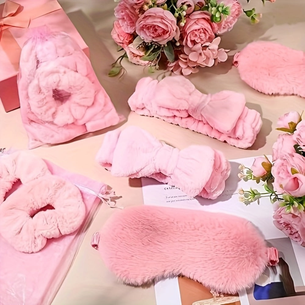 Forty-Eight-Piece Pink Spa Party Favor Set with Headbands, Sleep Masks, Hair Bands and Gift Bags