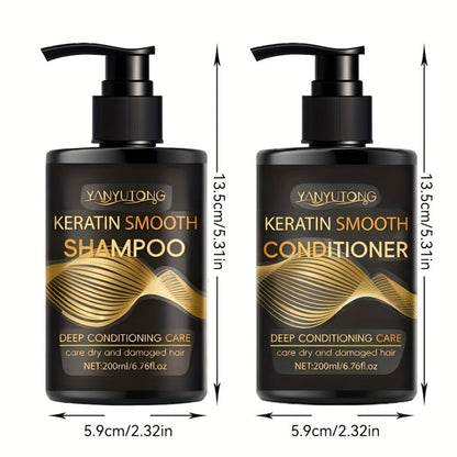 Keratin Shampoo and Conditioner Set 400ml, Breakage Split Ends & Anti-Frizz, Silky Smooth Hair for Color-Treated Heat-Damaged Hair