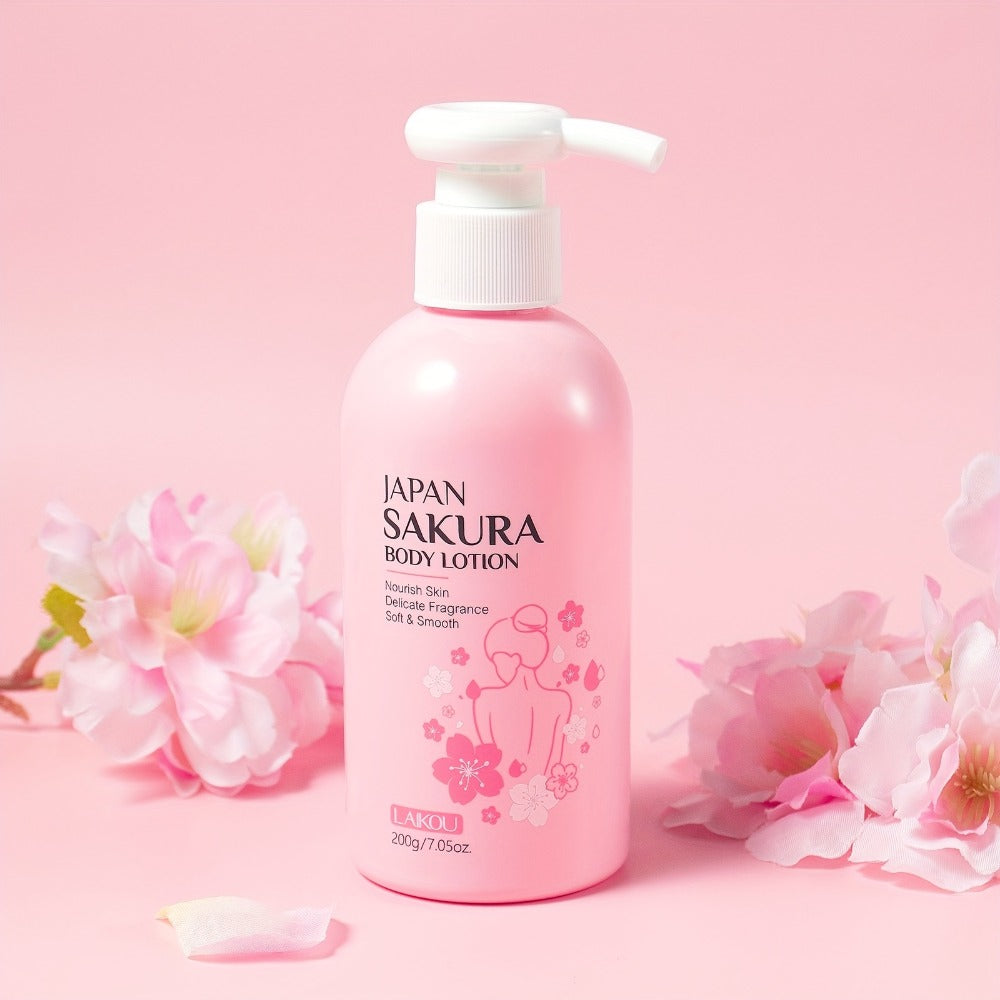 LAIKOU Sakura Body Lotion, 200g Pump Bottle with Vitamin C, Shea Butter and Rice Ferment Labels