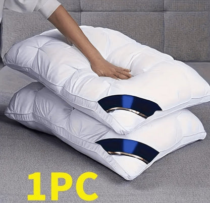 Soft Polyester Fiber Bed Pillow with Satin Cover and Zipper in White or Gray, One or Four-Pack Options