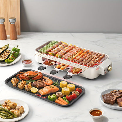 Electric Grill 2-in-1 Indoor BBQ & Frying Pan, 1500W Temperature Control, Non-Stick Detachable Cooking Board
