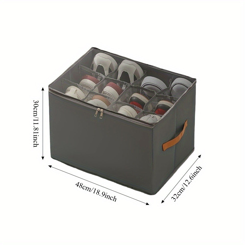 Oxford Fabric Shoe Storage Organizers with Adjustable Dividers and Clear Lids in Two- or Four-Piece Packs