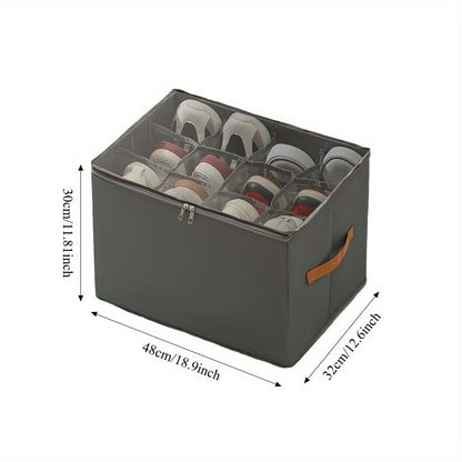 Oxford Fabric Shoe Storage Organizers with Adjustable Dividers and Clear Lids in Two- or Four-Piece Packs