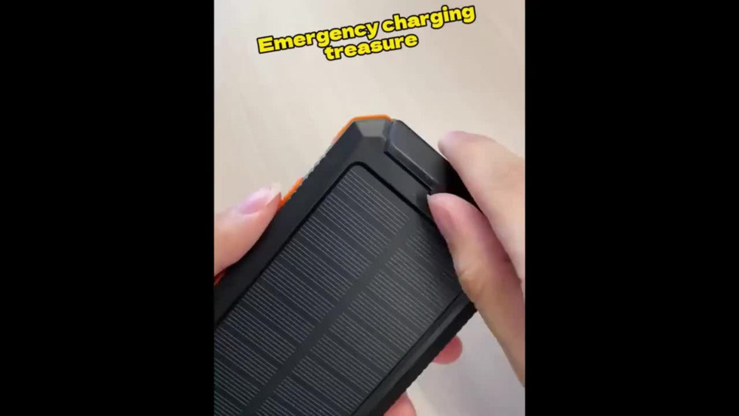 Solar Power Bank 20000mAh Outdoor Portable Charger with LED Flashlight SOS Compass & Carabiner Hook – Dual USB Waterproof Battery Pack for Camping Hiking Backpacking Emergency Survival Gear Gift