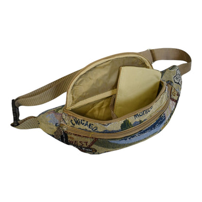 Waist Bag Route 66 Tapestry Canvas Pack with Front Zipper Pocket and Adjustable Multi-Way Strap