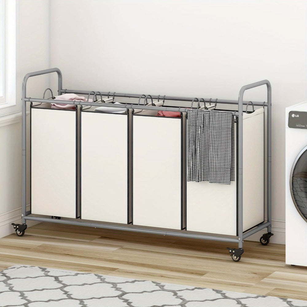 Laundry Hamper Cart with 4-Bag Sorter, Heavy-Duty Rolling Lockable Wheels & Removable Bags — Laundry Basket Organizer for Bedroom, Bathroom & Laundry Room | Beige, Gray, Black, Assorted