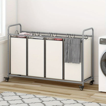 Laundry Hamper Cart with 4-Bag Sorter, Heavy-Duty Rolling Lockable Wheels & Removable Bags — Laundry Basket Organizer for Bedroom, Bathroom & Laundry Room | Beige, Gray, Black, Assorted