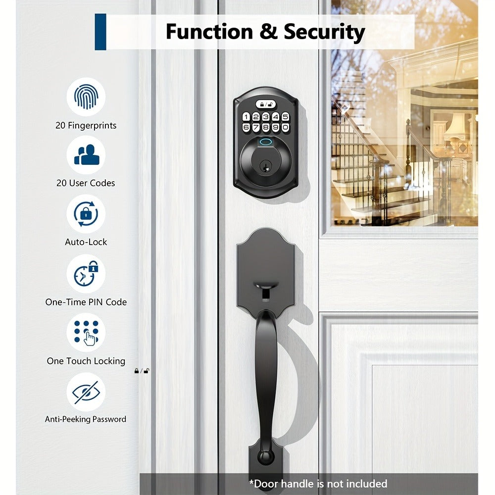 Smart Door Lock Tuya Front Door Deadbolt with Fingerprint Keypad Bluetooth App and Hidden Key