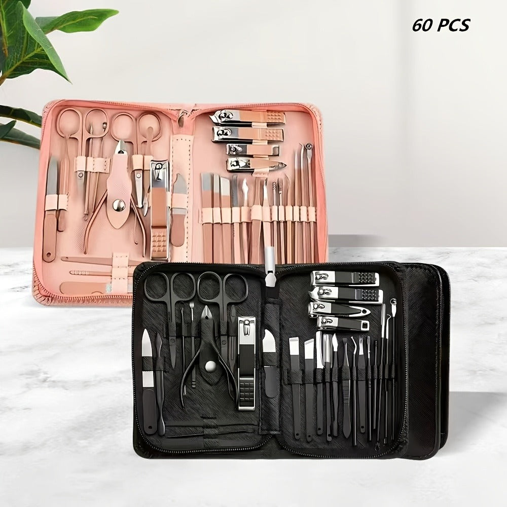 Portable Manicure and Pedicure Tool Set in 9-, 18-, 30- or 60-Piece Case Configurations for Nail Care
