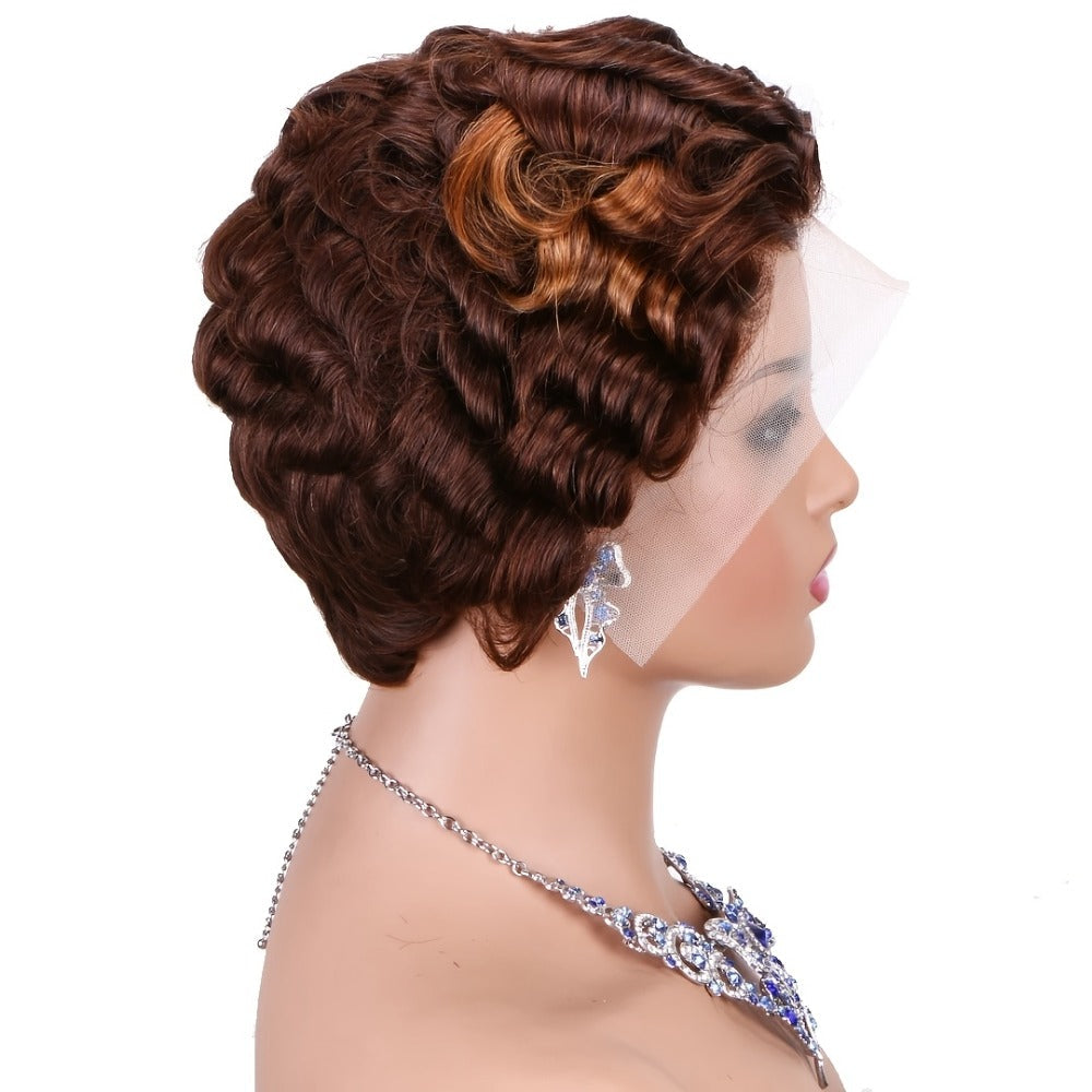 Pixie Cut Wig Human Hair 13x4 HD Lace Front Short Curly Body Wave Loose Deep Wave Finger Wave, for Home, Travel and Salon Hair Styling