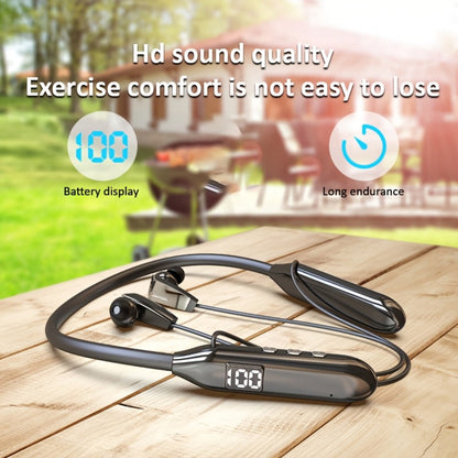 Neckband Sport Bluetooth Earphones Wireless In-Ear Flexible Neckband Extra Long Battery Life LED Display Running Gym Workout Calls Gaming Outdoor Activities Black
