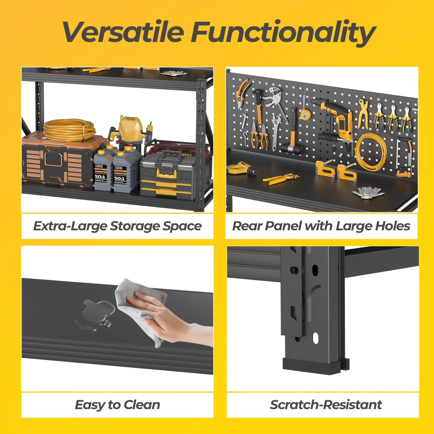47-Inch Black Metal Workbench with Pegboard, Two Adjustable Shelves and 47.2 x 47.09 x 19-Inch Frame