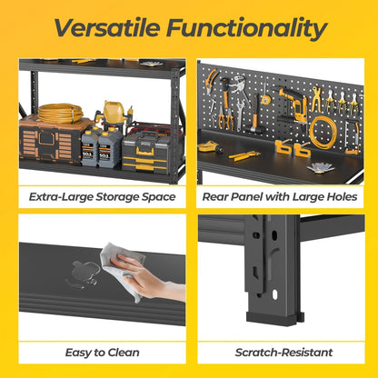 47-Inch Black Metal Workbench with Pegboard, Two Adjustable Shelves and 47.2 x 47.09 x 19-Inch Frame