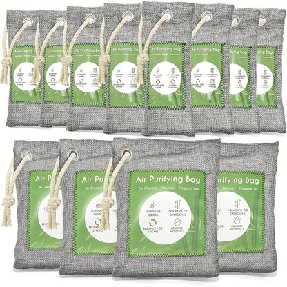 Bamboo Charcoal Air Purifying Bags Odor Absorber & Moisture Absorber Natural Activated Charcoal Odor Eliminator for Car Home Closet Shoe Refrigerator Pet Area Multi-Pack