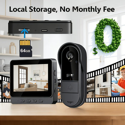 1920P Video Doorbell Camera with 4.3" Monitor & Dual Power - No WiFi No App, Battery & USB, Two-Way Audio, IR Night Vision, SD Card Storage, Wide Angle, One-Button Pairing, Black