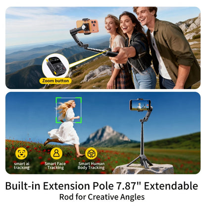 AOCHUAN Foldable 3-Axis Gimbal Stabilizer with Extendable Pole & Panoramic Gesture Control – AI Face Tracking Phone Gimbal, Magnetic Wireless Remote, 360° Rotation for Vlogging, Live Streaming & Travel