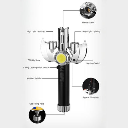 Multi-Nozzle Metal Torch Lighter with COB Auxiliary Light and Black or Silver-Tone Finish Options