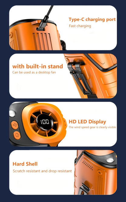 Portable Fan, 3600mAh Three-in-One Waist Clip Model with Adjustable Speeds, LED Flashlight and Digital Display