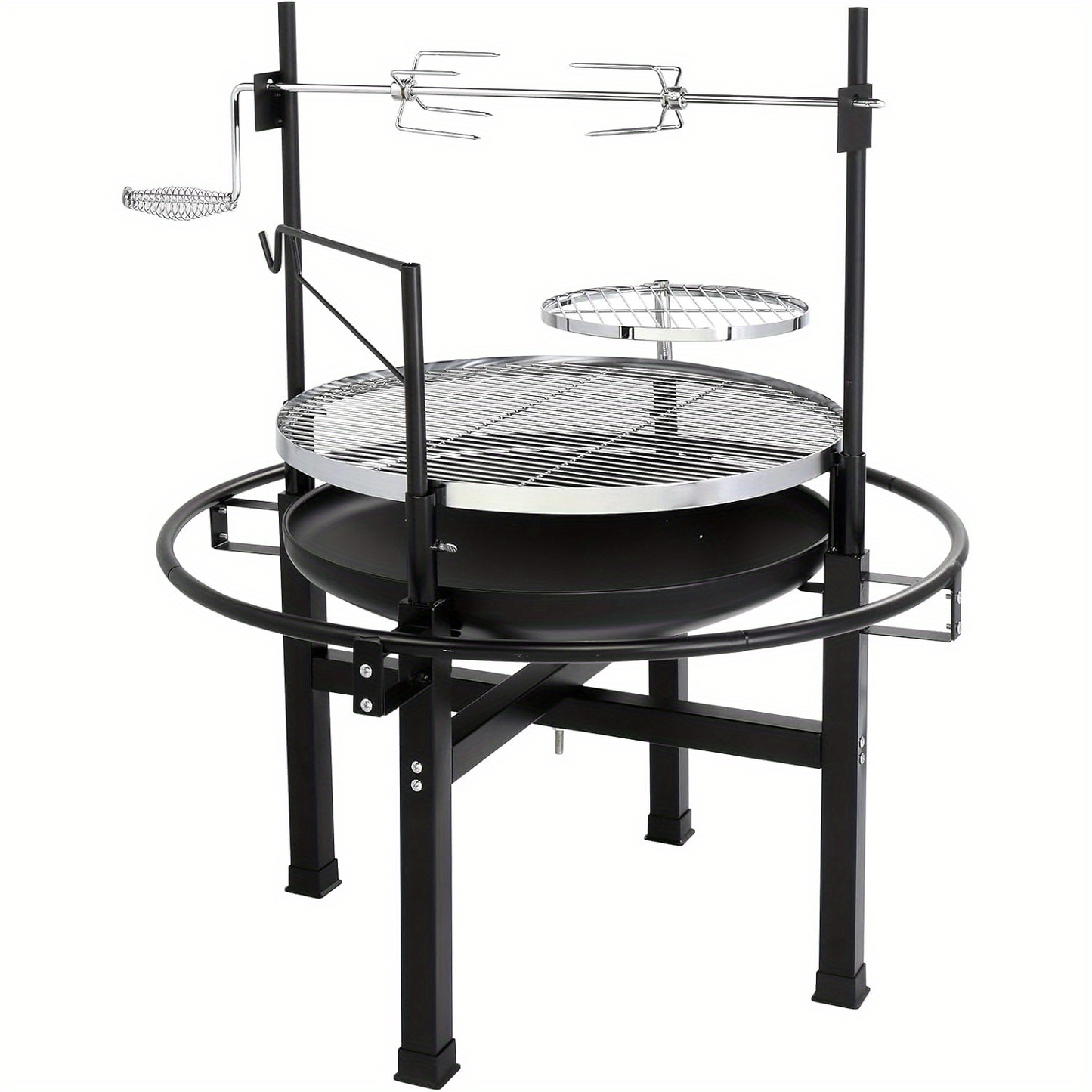 33-Inch Wood-Burning BBQ Fire Pit with Swivel Cooking Grate, Two Removable Grills and Height-Adjustable Rack