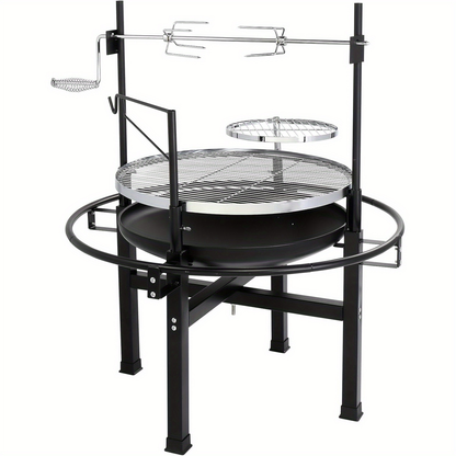 33-Inch Wood-Burning BBQ Fire Pit with Swivel Cooking Grate, Two Removable Grills and Height-Adjustable Rack