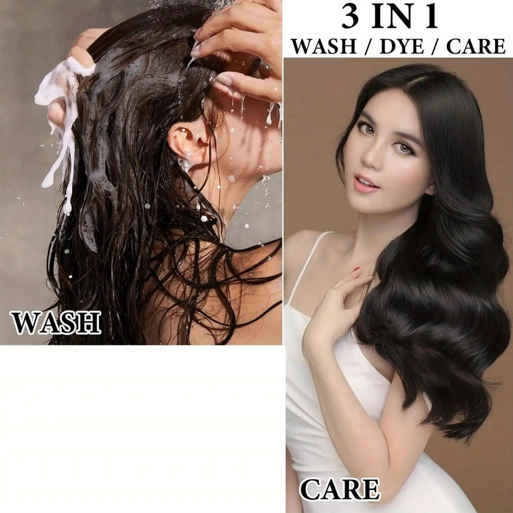 Hair Dye Shampoo 3-in-1 Color Conditioner Cooling Formula 6pcs Set — Black & Brown Gradual Gray Coverage, Unisex Long Hair Color Shampoo Gift