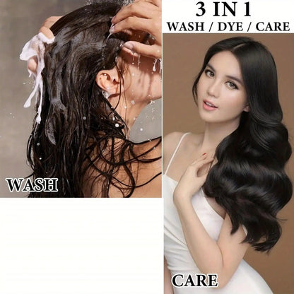 Hair Dye Shampoo 3-in-1 Color Conditioner Cooling Formula 6pcs Set — Black & Brown Gradual Gray Coverage, Unisex Long Hair Color Shampoo Gift