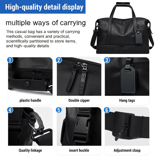 Gym Duffel Bag with Wet Pocket & Shoe Compartment - Foldable PU Leather Sports Travel Bag for Workouts, Weekend Trips & Everyday Use, Lightweight Carry-On Luggage Bag for Men Women (Black/Blue/Grey)