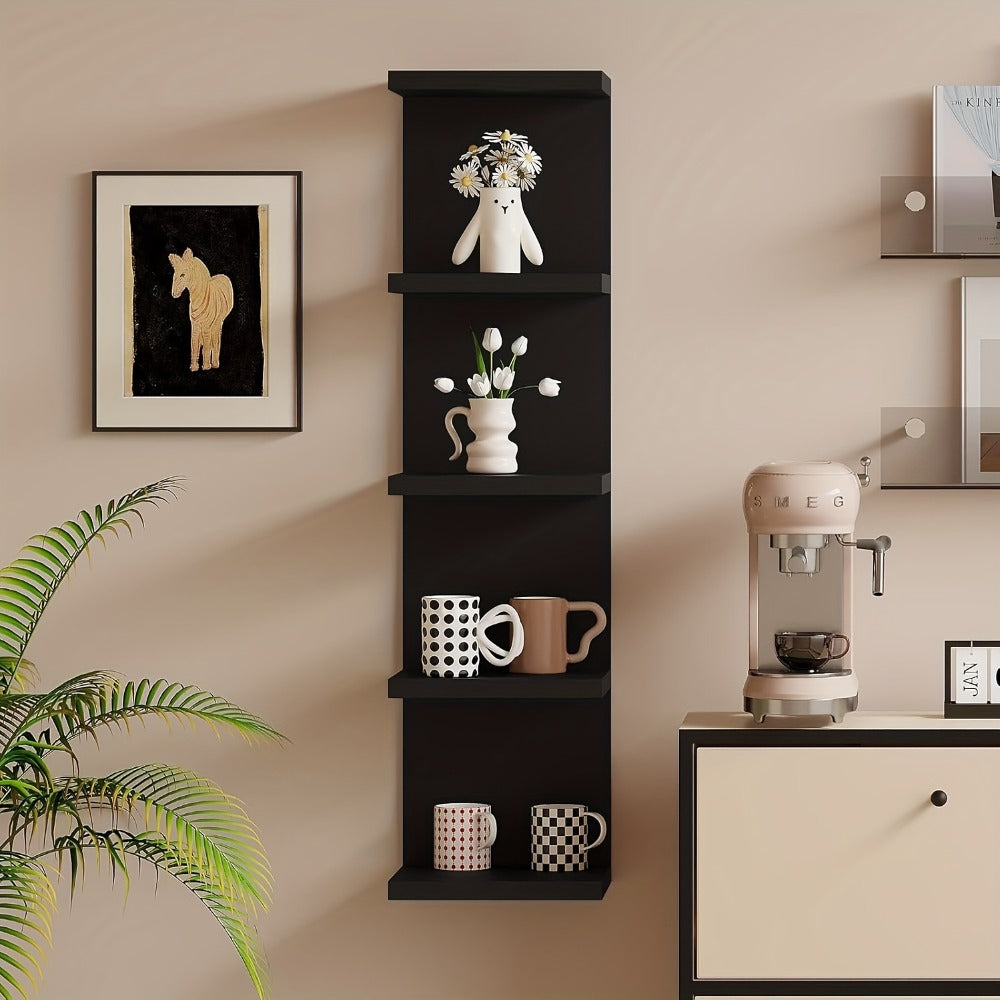 5-Tier Floating Wall Shelf Wall-Mounted Storage Rack 31.5" - Space Saving Display Shelves for Bedroom Living Room Oak Finish Easy Install Thickened Suspended Wall Organizer