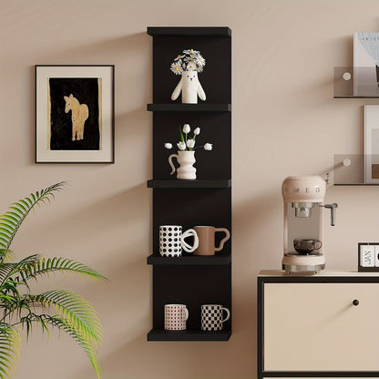 5-Tier Floating Wall Shelf Wall-Mounted Storage Rack 31.5" - Space Saving Display Shelves for Bedroom Living Room Oak Finish Easy Install Thickened Suspended Wall Organizer