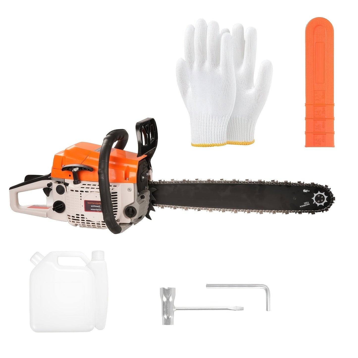 62CC Gas Chainsaw with 20-Inch Guide Bar in Five Red and Orange Checkout Configuration Options