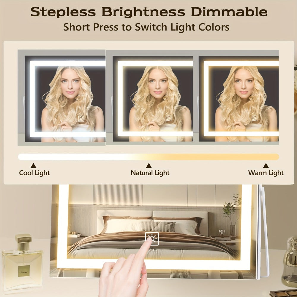Rotating LED Vanity Mirror with 15X Magnifier, Three Light Colors and 14 x 17 Inch Framed Design