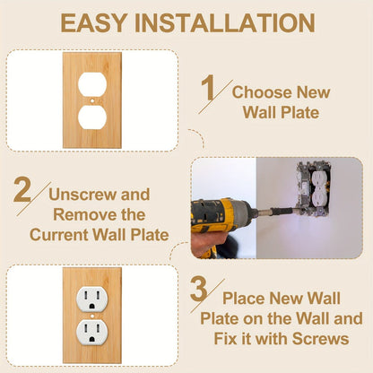 Ten-Piece Wood Light Switch Plate Set with Double Openings and 4.5 x 2.76-Inch Size for Home Decor