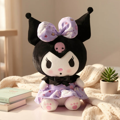 Stuffed Animal Gothic Character Doll with Skull Embroidery, Floral Bow, Princess Dress and Two Colors