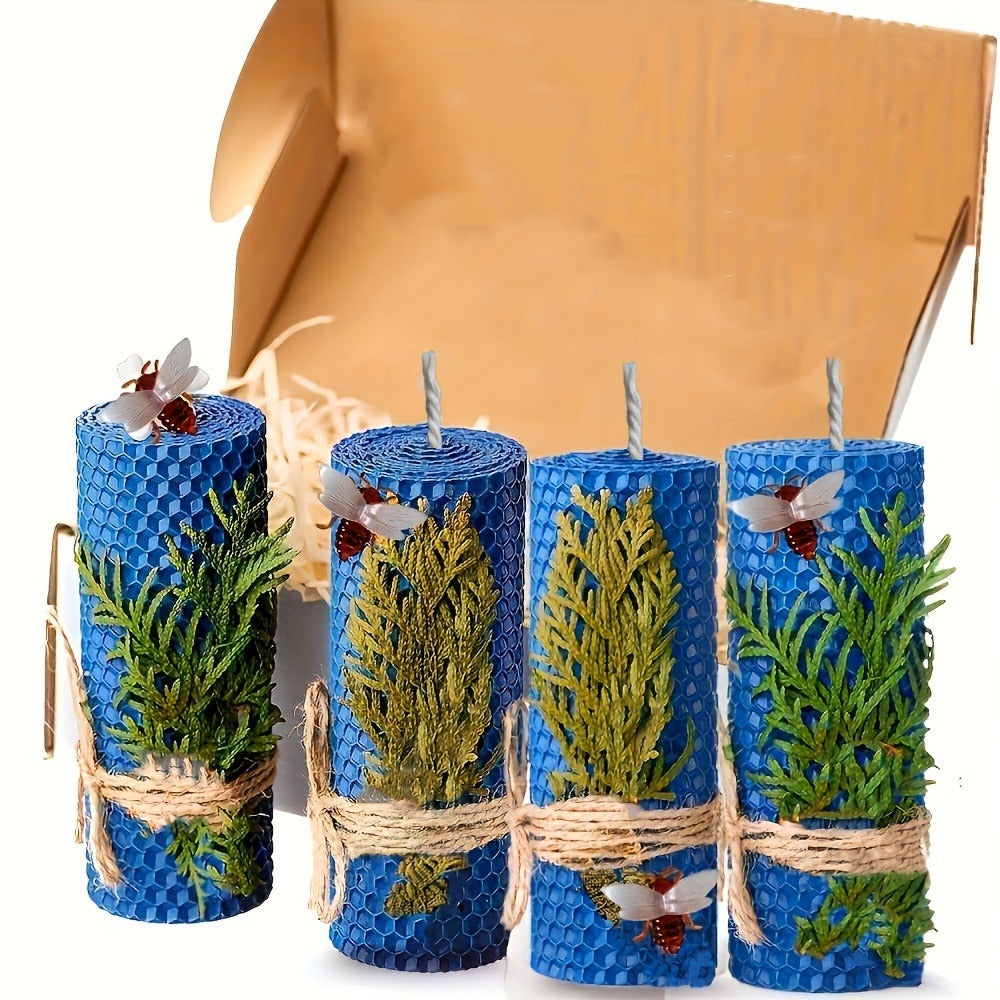 Beeswax Pillar Candles Hand Rolled with Honeycomb Texture – 100% Pure Beeswax, 12+ Hour Burn, Gift Box Set for Home Decor, Christmas, Dinner & Holiday Decorations