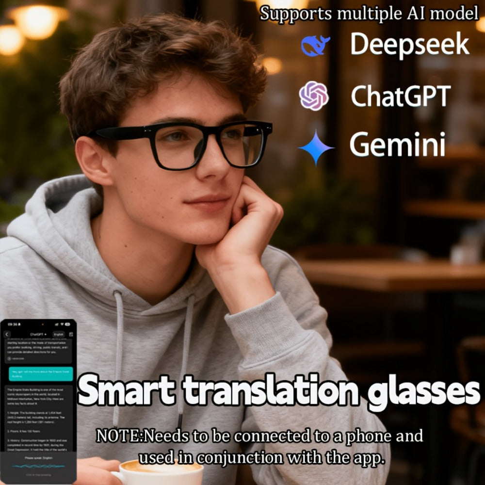 Smart Glasses 164-Language Translation Eyewear with Bluetooth Music, Calls and Multiple Black or Pink Frames