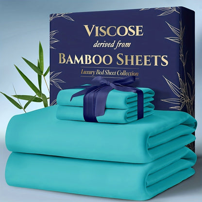 Bed Sheet Set Bamboo-Derived Fabric with Four Bed Sizes, Documented Sheet Dimensions and Thirteen Colors